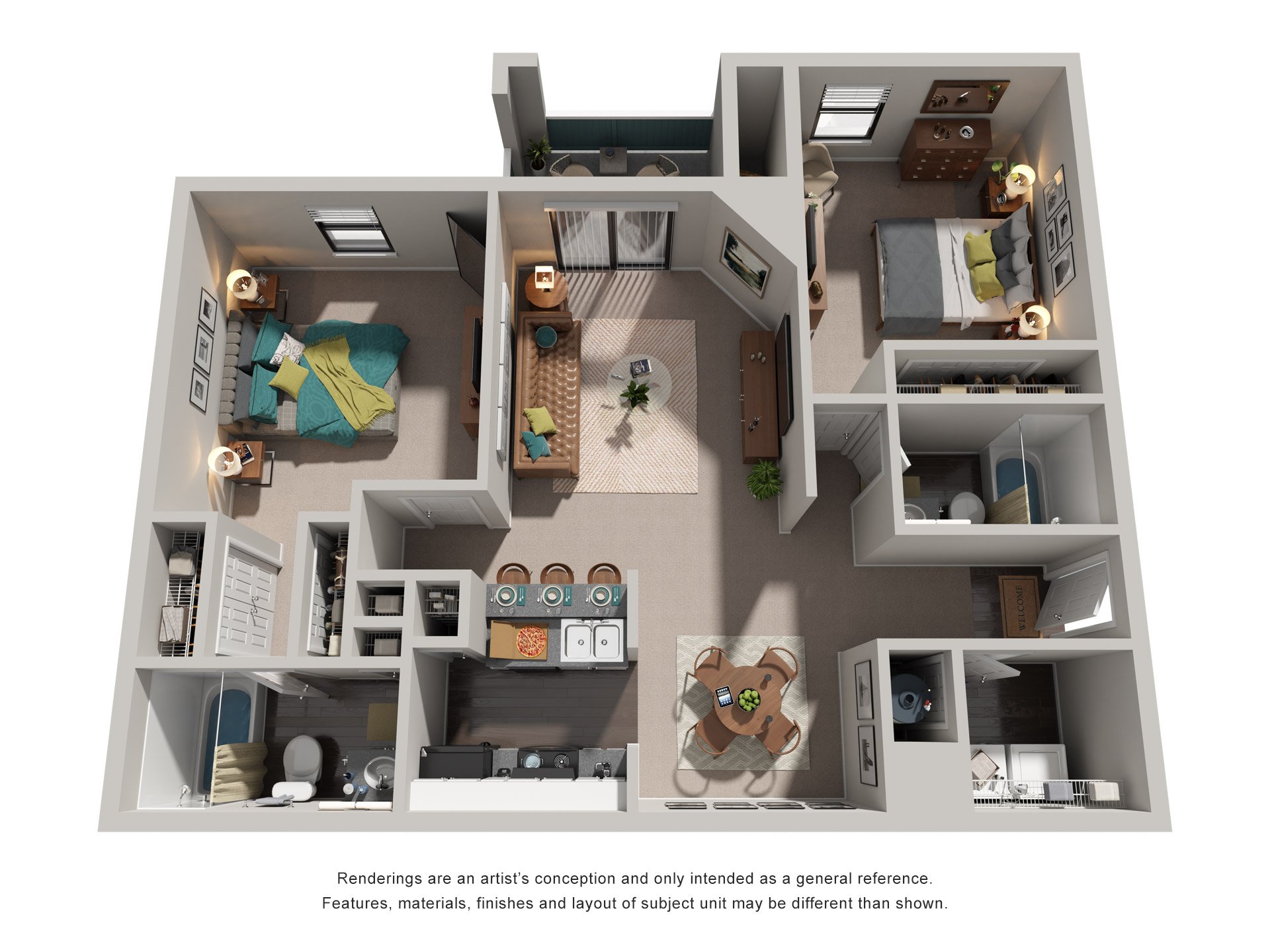Floor plan for 2 beds, 2 baths, 1089 sqft